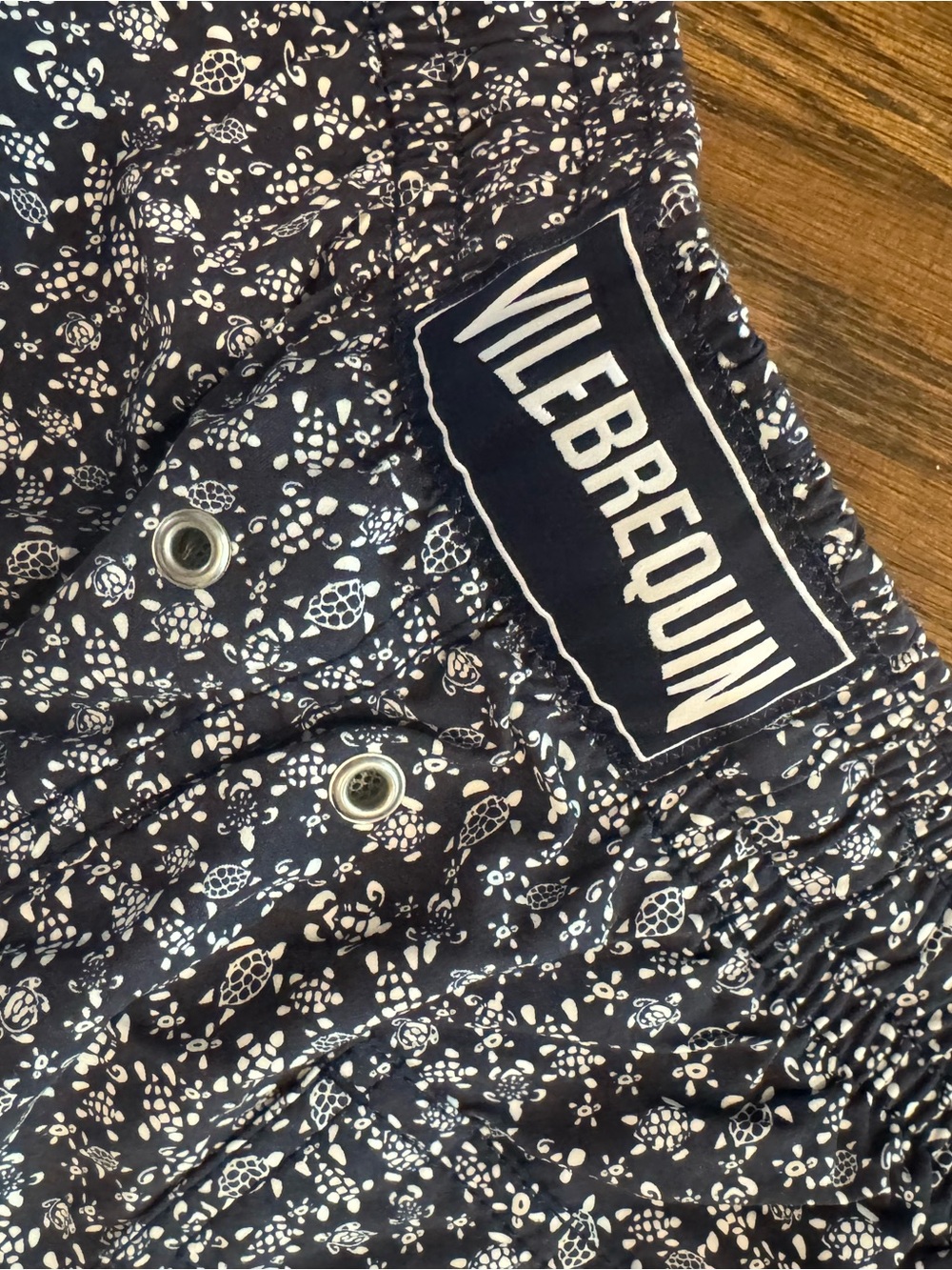 Vilebrequin Navy and White Turtle Print Swim Trunks